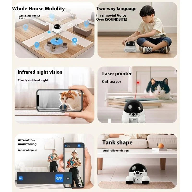 Smart pet camera robot with 1080P live view and voice chat