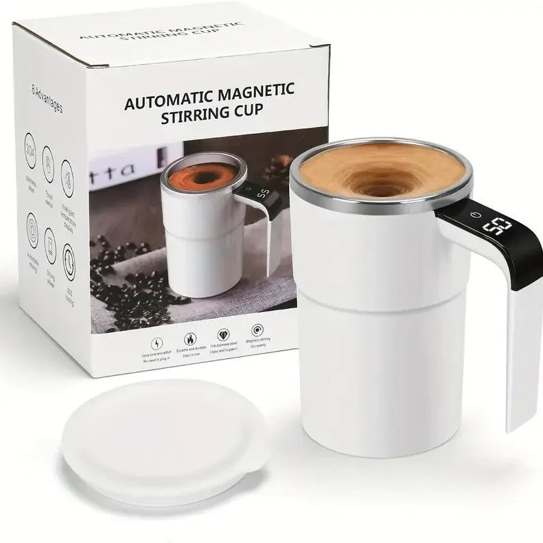 Smart Self-Stirring Coffee Mug – 380ml, LED Temp Display, Fast Type-C Charging