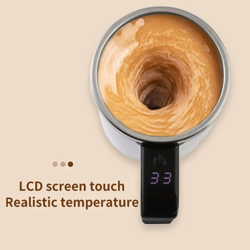 Smart Self-Stirring Coffee Mug – 380ml, LED Temp Display, Fast Type-C Charging