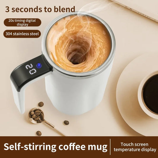Smart Self-Stirring Coffee Mug – 380ml, LED Temp Display, Fast Type-C Charging